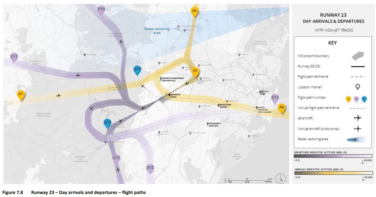 western sydney airport flight paths map eis 2023 runway 23 day