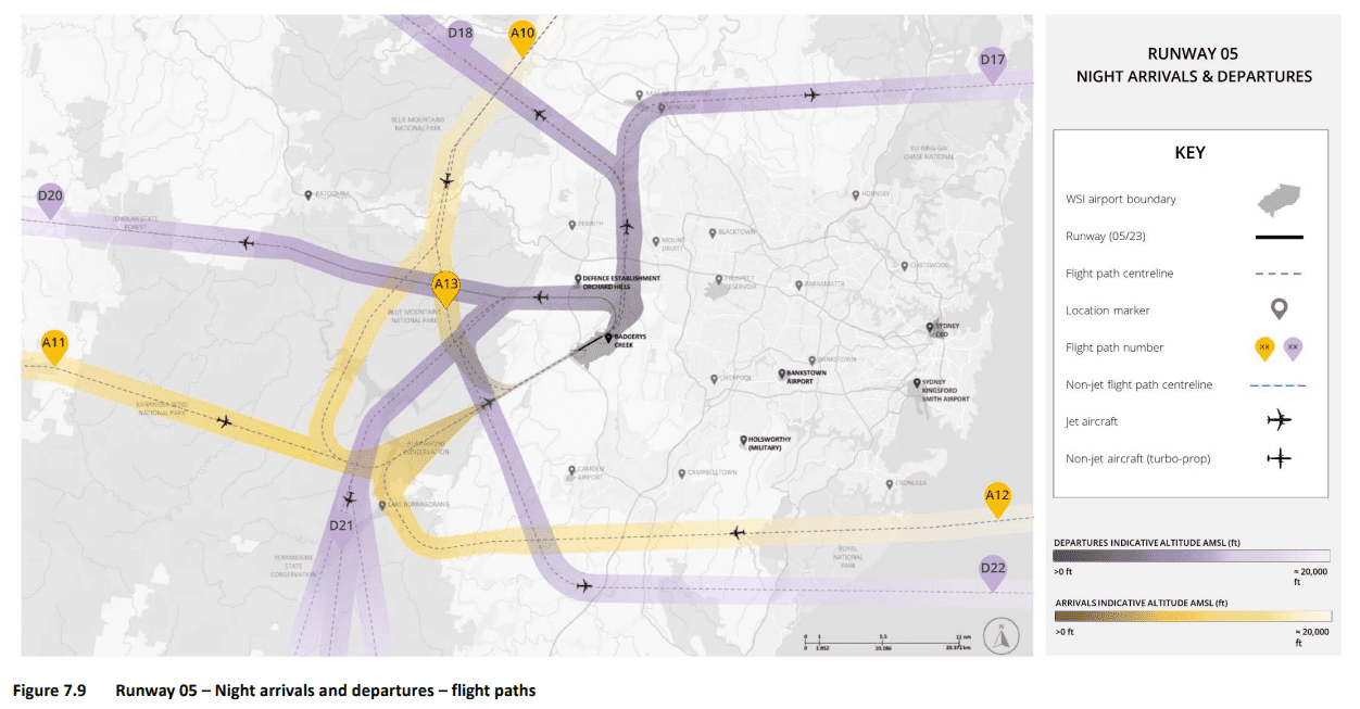 western sydney airport flight paths map night runway 05 draft eis 2023