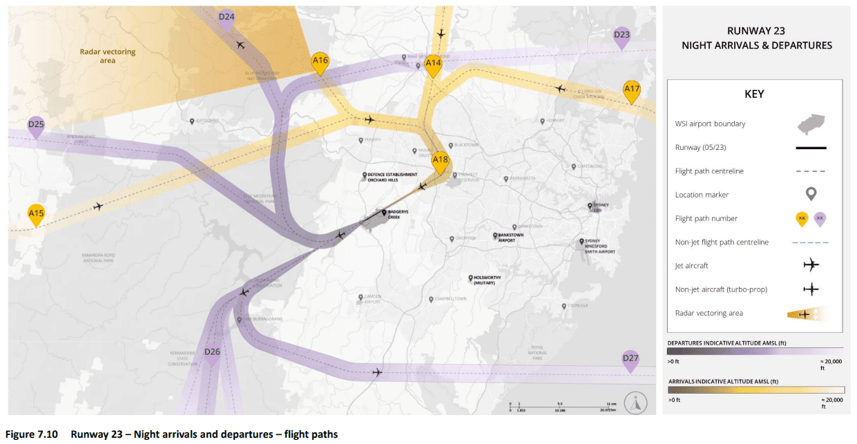 western sydney airport flight paths map night runway 23 draft eis 2023