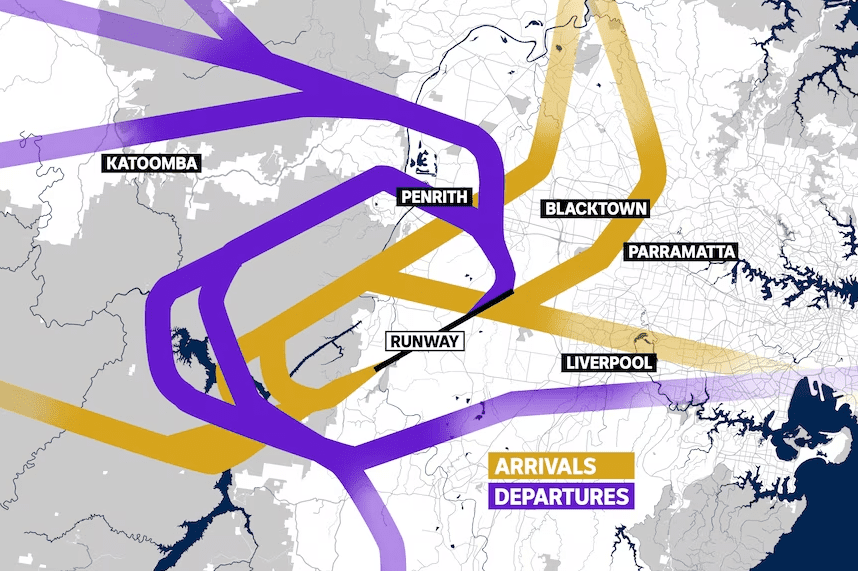 western sydney airport flight paths 2024